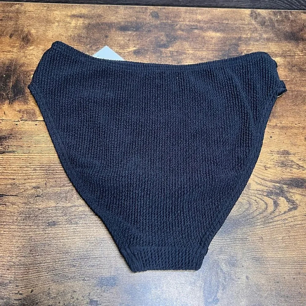 Michael Kors High-Leg Bikini Bottoms in Black with Ring Gold Chain Accents. NWT!